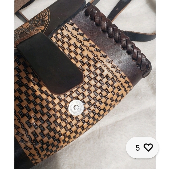 Genuine Leather Hand Tooled Mexican Crossbody Handbag Purse Adjustable Strap - Picture 4 of 6